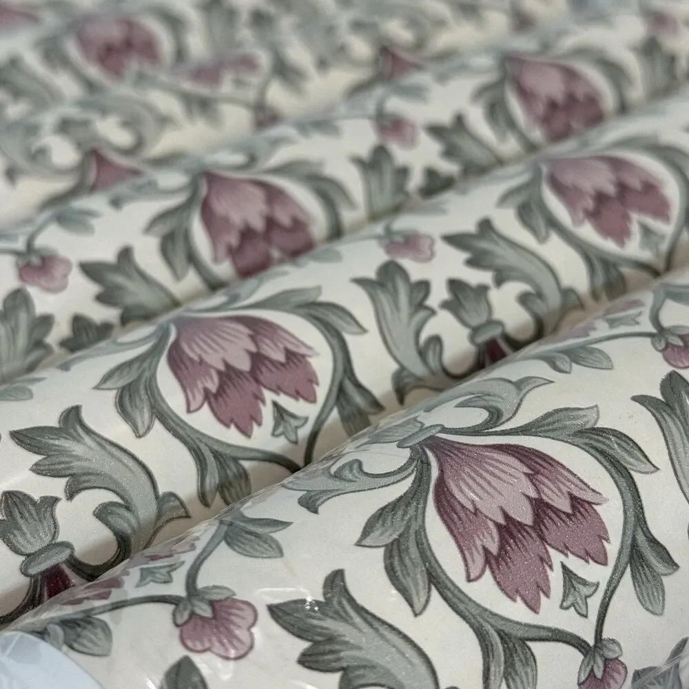 6 Rolls Vintage Imperial Wallpaper Floral Damask Mauve Pink Green Cottagecore